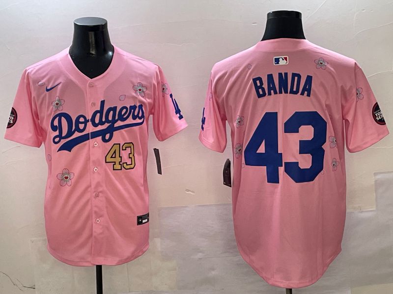 Men Los Angeles Dodgers #43 Banda Pink Sakura Edition 2025 Nike MLB Jersey style 5